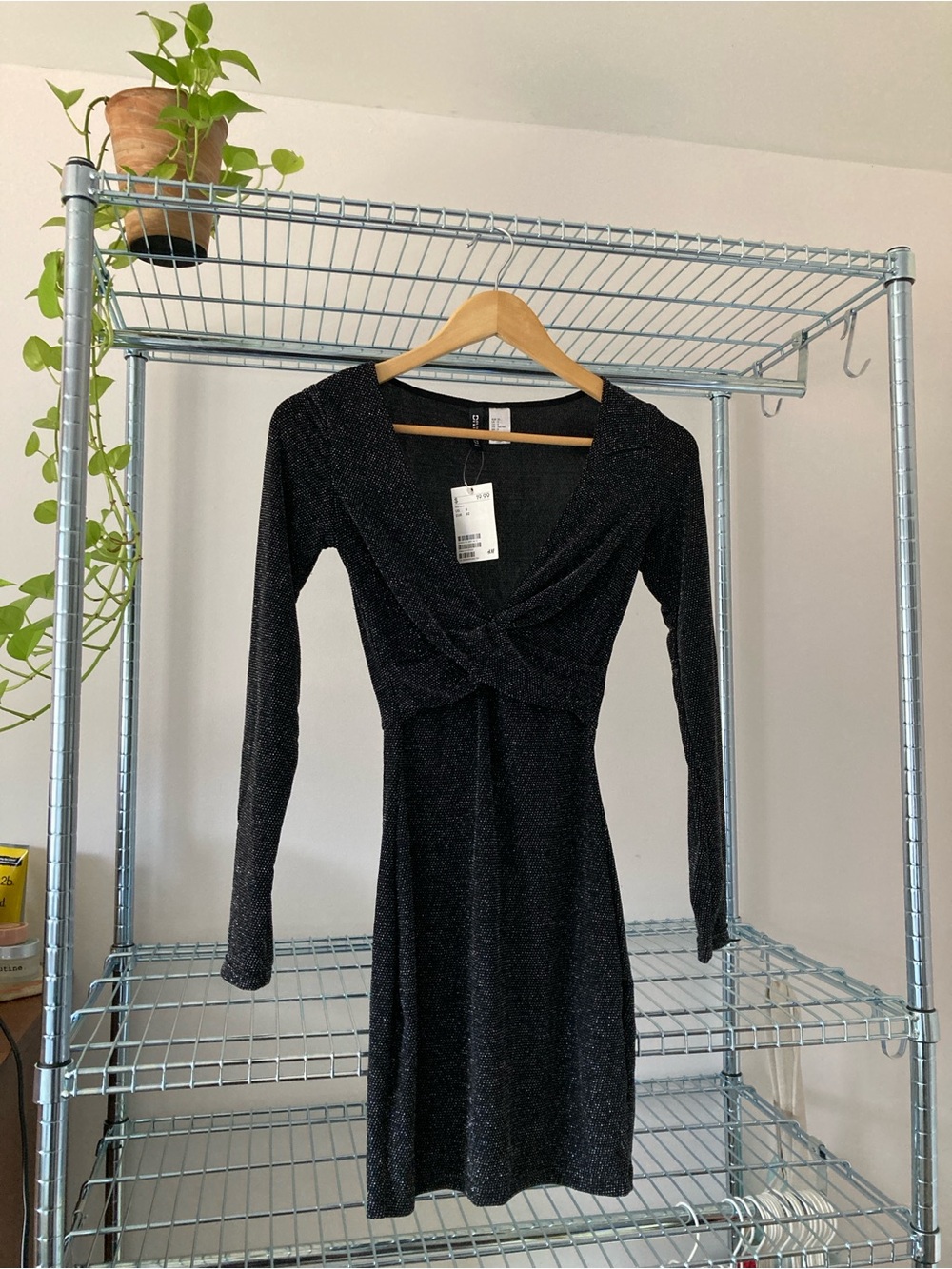 Women's Black Sparkle Twist-Front Dress